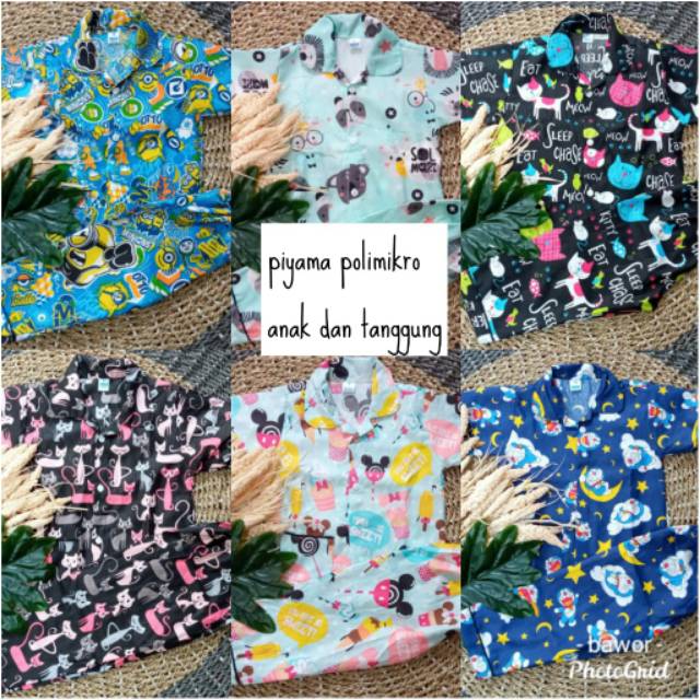 1Lusin Piyama Karakter Anak Katun Polymikro usia 0bulan - 4Tahun (Random) Mix size dan warna