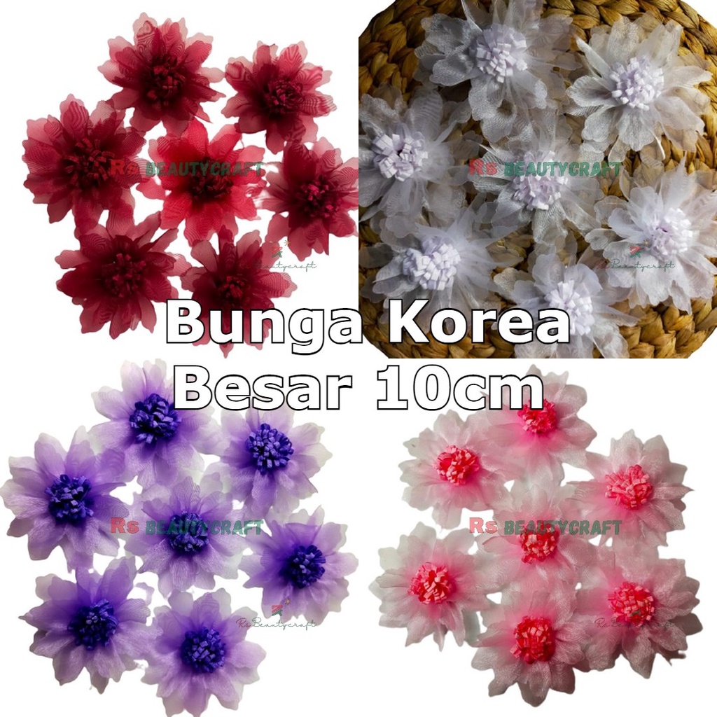 bunga kelopak korea besar 10cm satuan I aplikasi bunga tempelan baju dan bross lucu