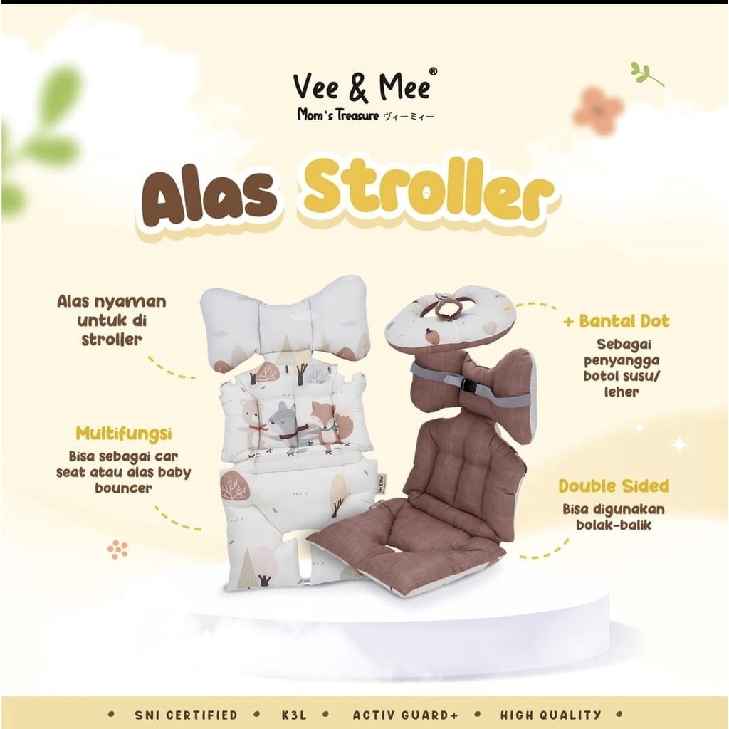 Vee &amp; Mee Alas Stroller / Bouncer / Car Seat + Bantal Dot Anti Bakteri Raccoon &amp; Friends Series  - VMA 1050