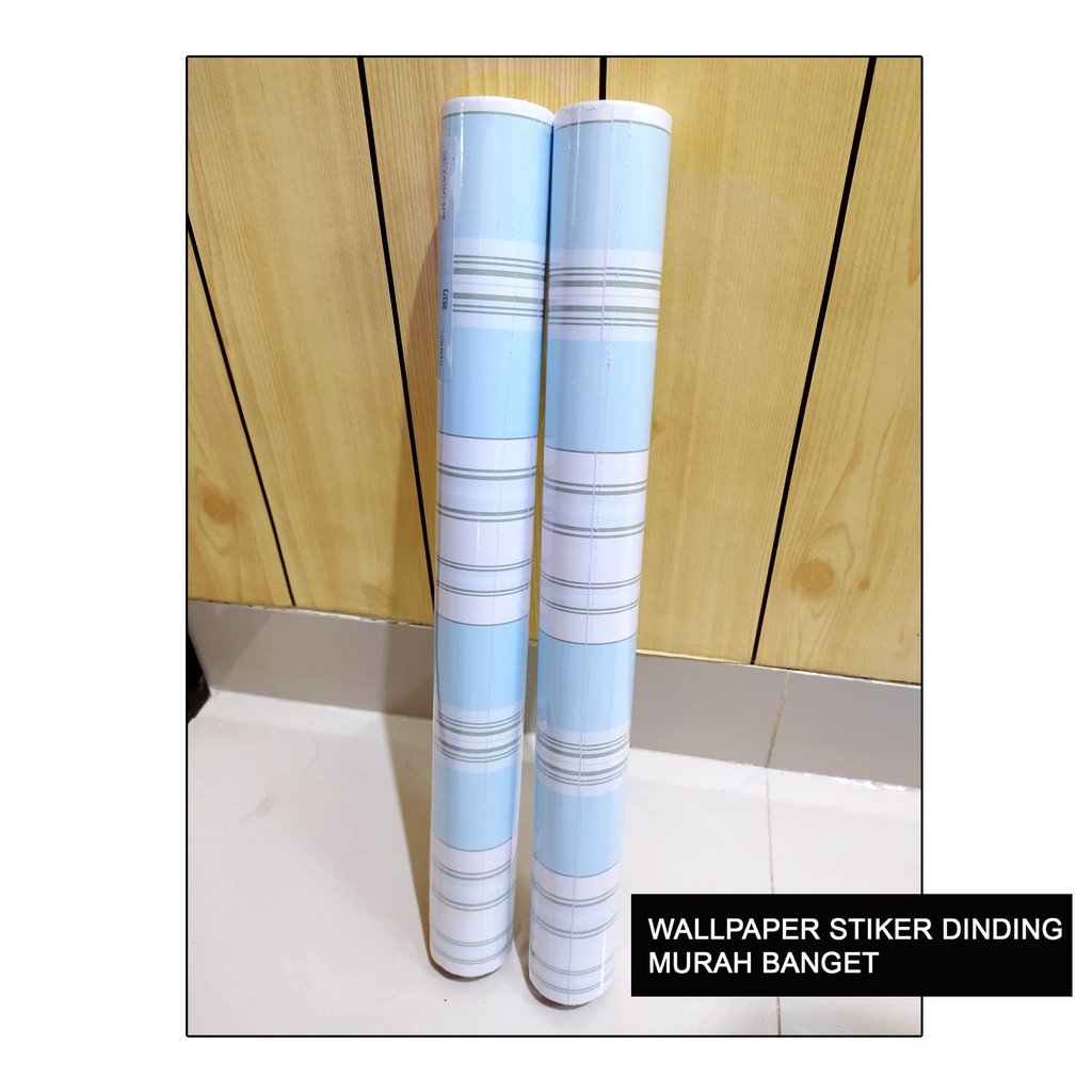 Wallpaper Stiker Dinding / 45CM x 10M Bahan PVC Anti Air/ Stiker Dinding Kamar (Salur Biru Langit)