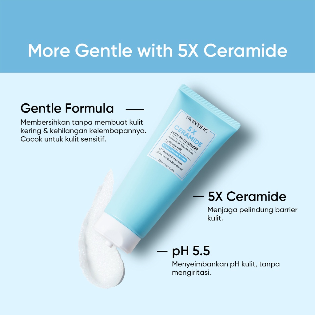 SKINTIFIC 2pcs Set | 5X Ceramide Low pH Cleanser 80g Facial Wash Sabun Cuci Muka Pembersih + 5% Ceramide Barrier  Moisture Gel 30g Pelembab Wajah