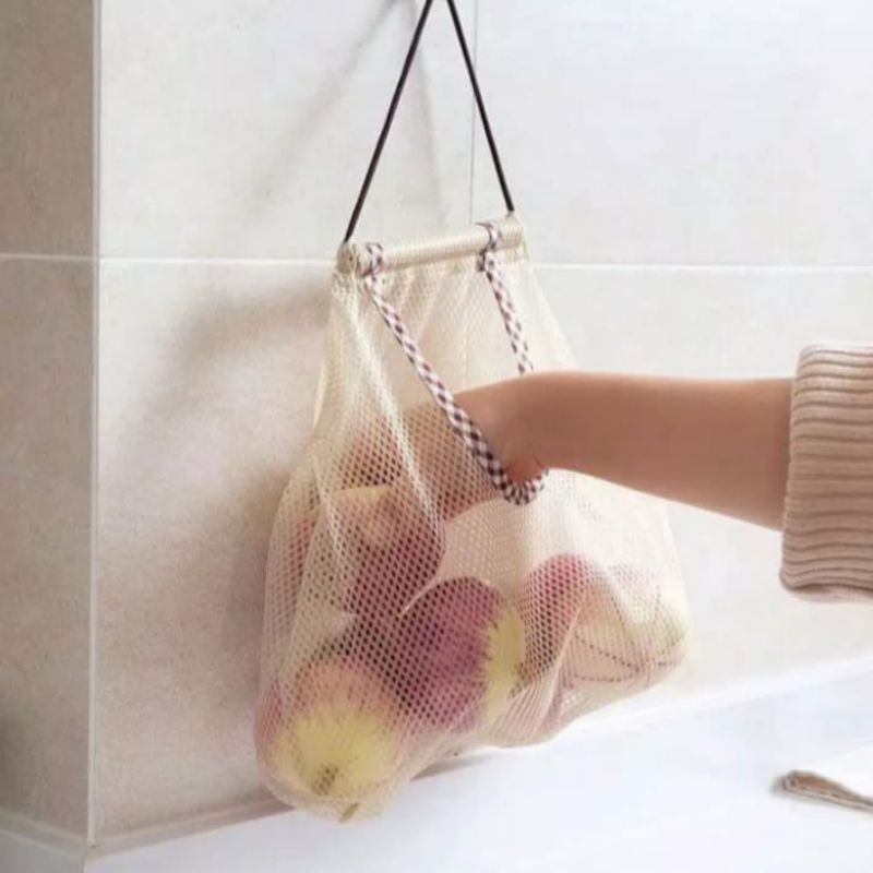 Tas Jaring Gantung menyimpan Buah Sayuran atau Tas Belanja model Jaring