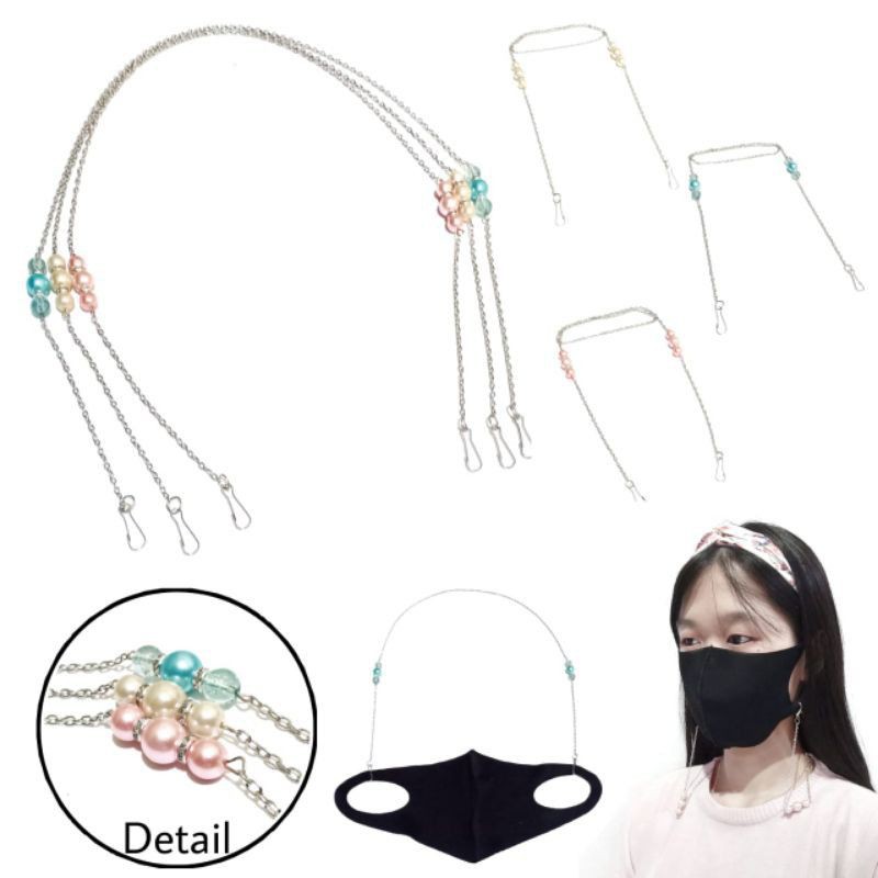 COD TERMURAH!! Strap Mask Rantai Variasi Mutiara Simple / Gantungan Masker Viral / Tali Masker Murah