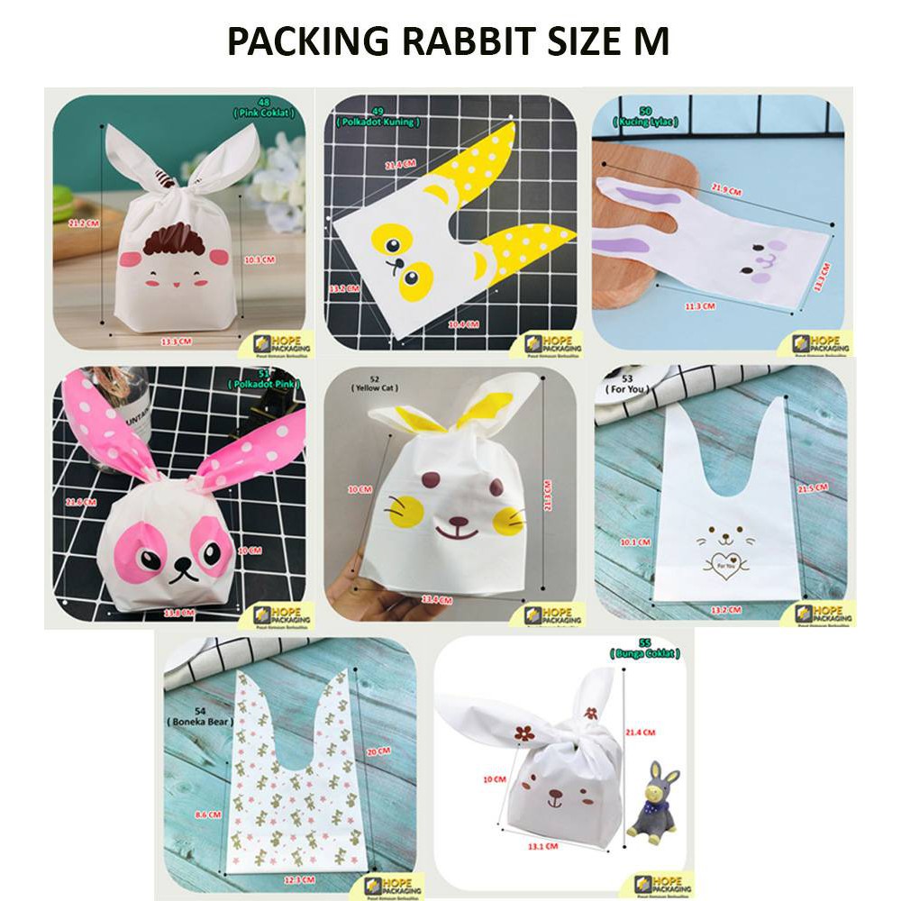 [5 PCS] Packing Rabbit Ear Uk. M Plastik Cookies souvenir ultah / plastik ikat snack bingkisan /  Kemasan karakter lucu Kemasan Kue Lucu Packaging Bunny Rabbit