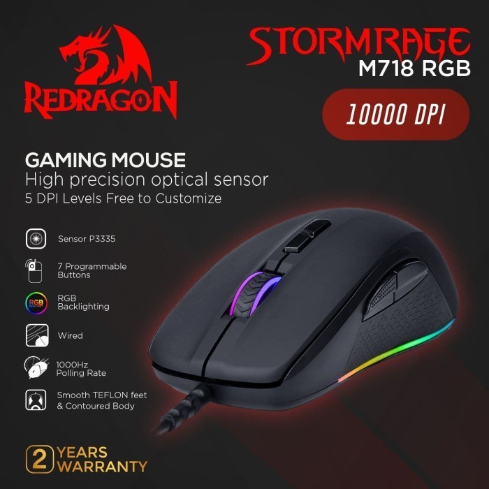 Mouse Gaming Redragon Optical Wired RGB 10000DPI M718 Stromrage