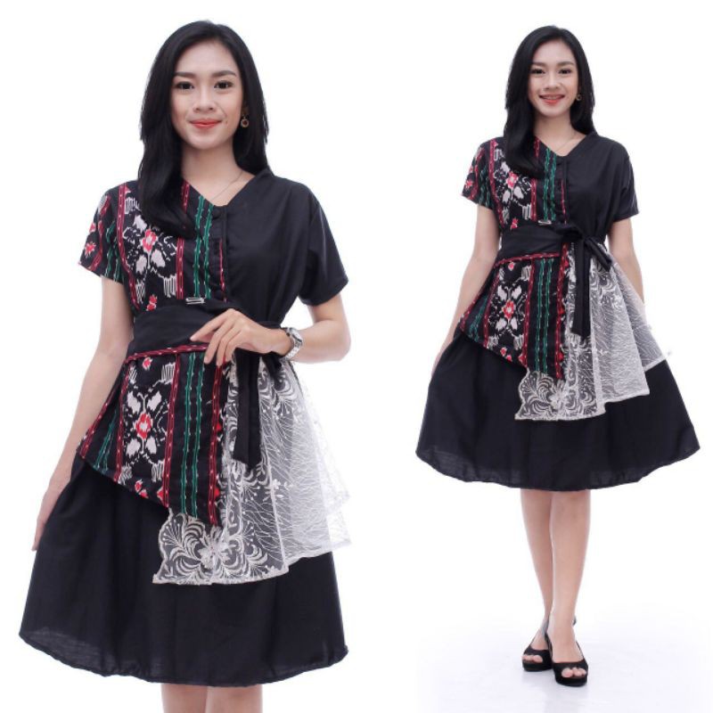 DRESS BATIK KOMBINASI BROKAT DRESS BATIK DRESS BROKAT