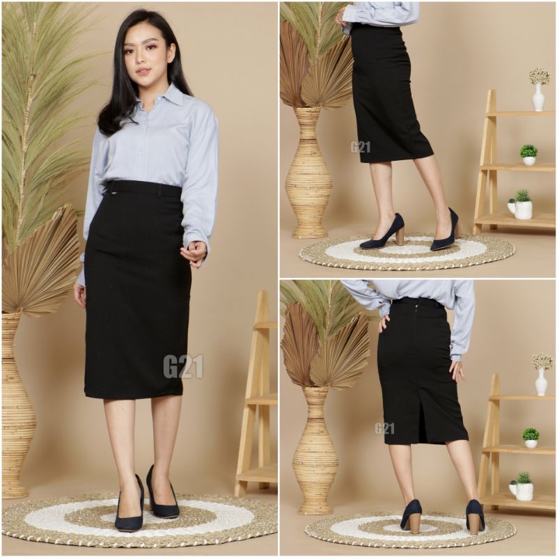 Rok Kerja Pendek Hitam Span 7/8 Bahan Formal Kantor-Hitam