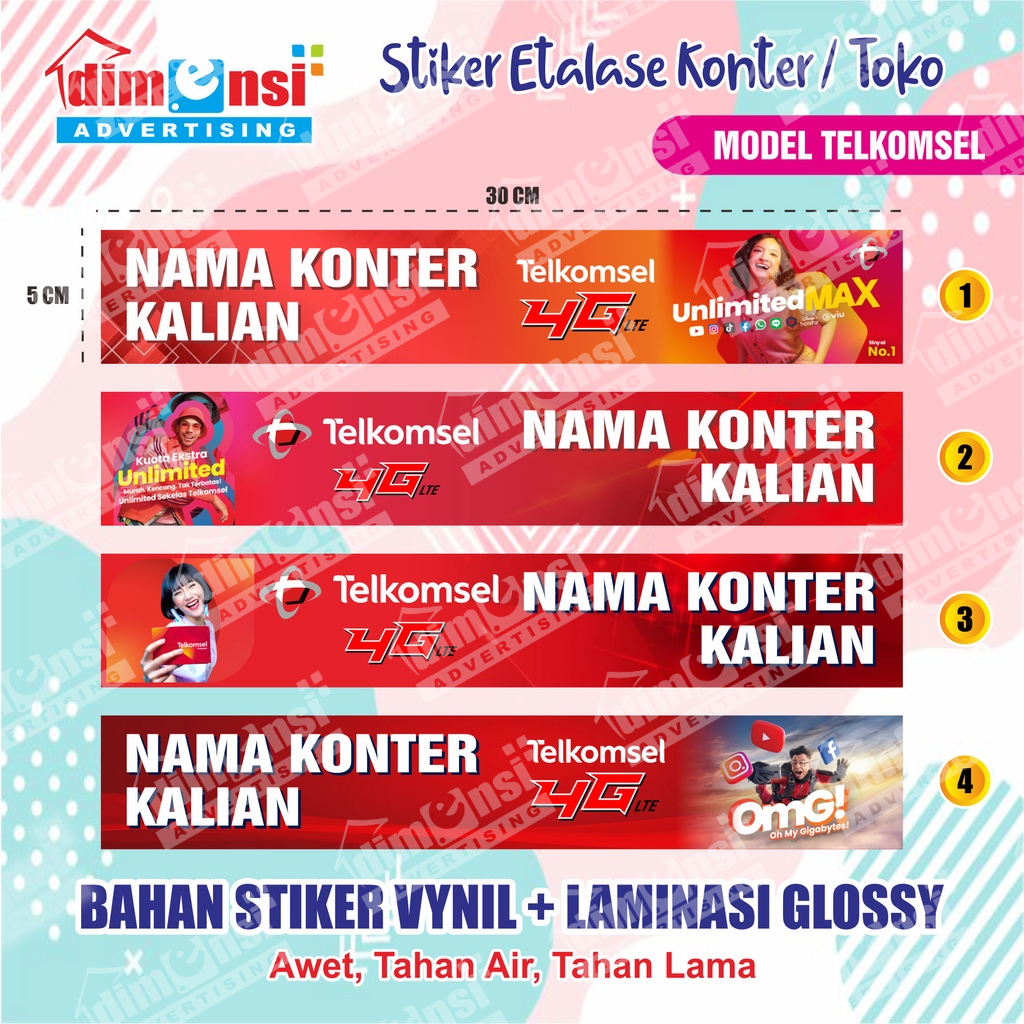 

Stiker Etalase Konter / Toko Murah + Laminasi - Model Telkomsel ( Minimal 9 Pcs )