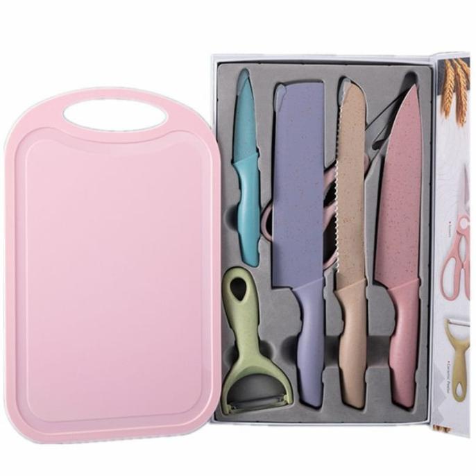 Pisau Set Evcrierh Pastel 7 in 1 - Dengan Talenan, Box Exclusive