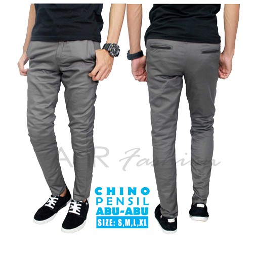 Celana Panjang Chino Chinos Cino Slimfit Skinny Pensil Pria Cowok - Abu (Grey)