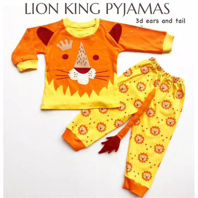 Setelan piyama anak karakter lucu lion 3D / setelan anak piyama lion king 6-24 bulan babybeb