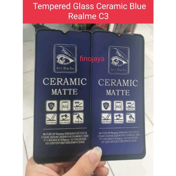 Tempered Glass Realme C3 Anti Gores Ceramic Matte Blue Ray Full Layar