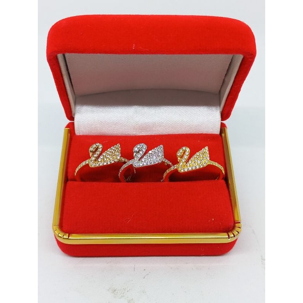 cincin perak asli lapis emas/cincin swan mata putih ful/cincin asli silver 925