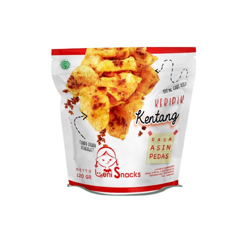 Leni Snacks - Keripik Kentang ASIN PEDAS Extra Ebi Kering Tanpa Bahan Pengawet 120g