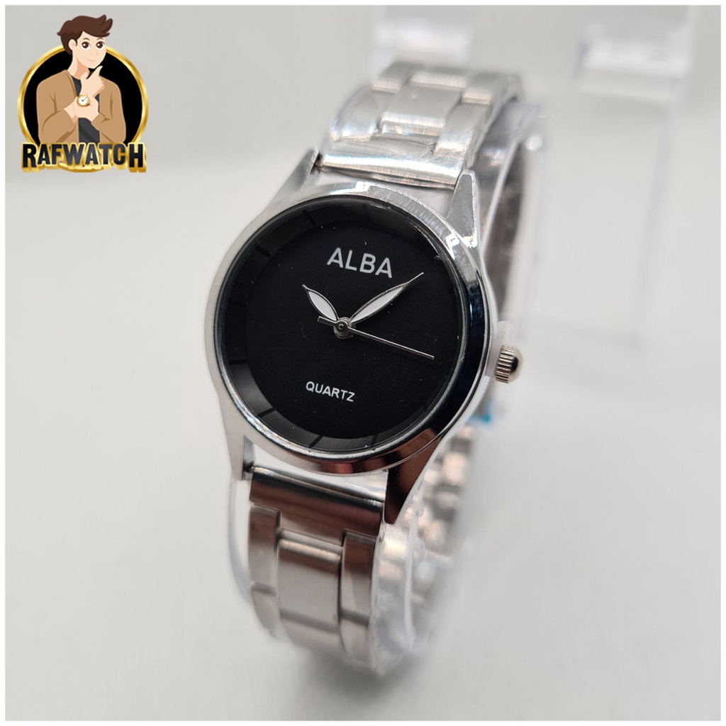 Jam Tangan Wanita Alba Rantai Casual Hitam Putih