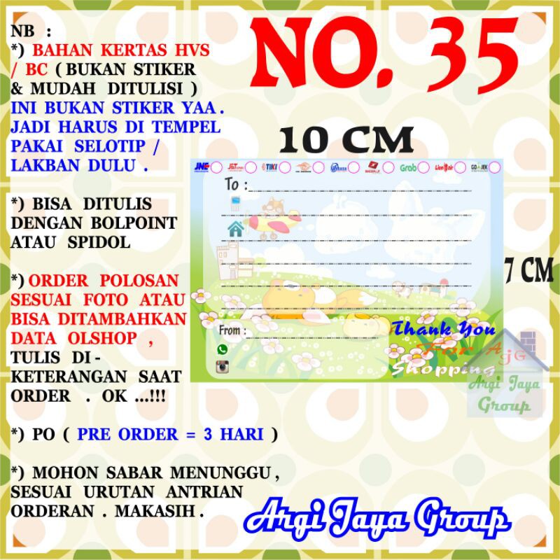 

Label Pengiriman Alamat Olshop Murah Nomer 35 - 10x7cm - Kertas BC (Manila)