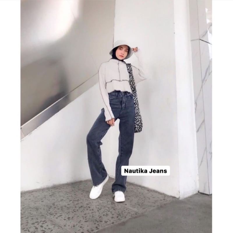 Hightwaist kulot jeans wanita Loose