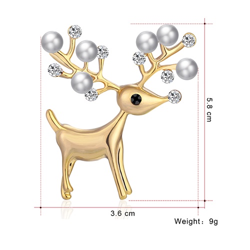 LRC Brooch Fashion Alloy Diamond Pearl Christmas Deer Brooch F88702