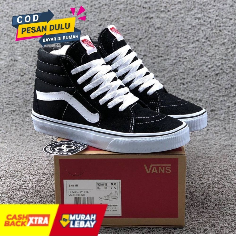 VANS OLD SKOLL SK8 BLACK WHITE HIGH PREMIUM BNIB UNISEX//SEPATU SANTAI CASUAL PRIA WANITA  Sepatu Sn