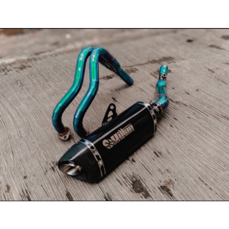 KNALPOT VILLAN MV1 black header blue cbr250 ninja250 r25 mt25 z250