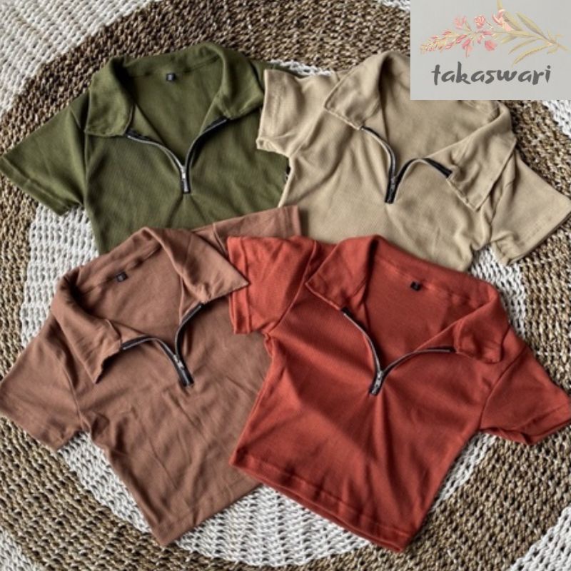 CROP TOP RIB Resleting || CROPTOP Wanita Polos || Baju Atasan Wanita Murah || Baju Pantai Wanita Bal
