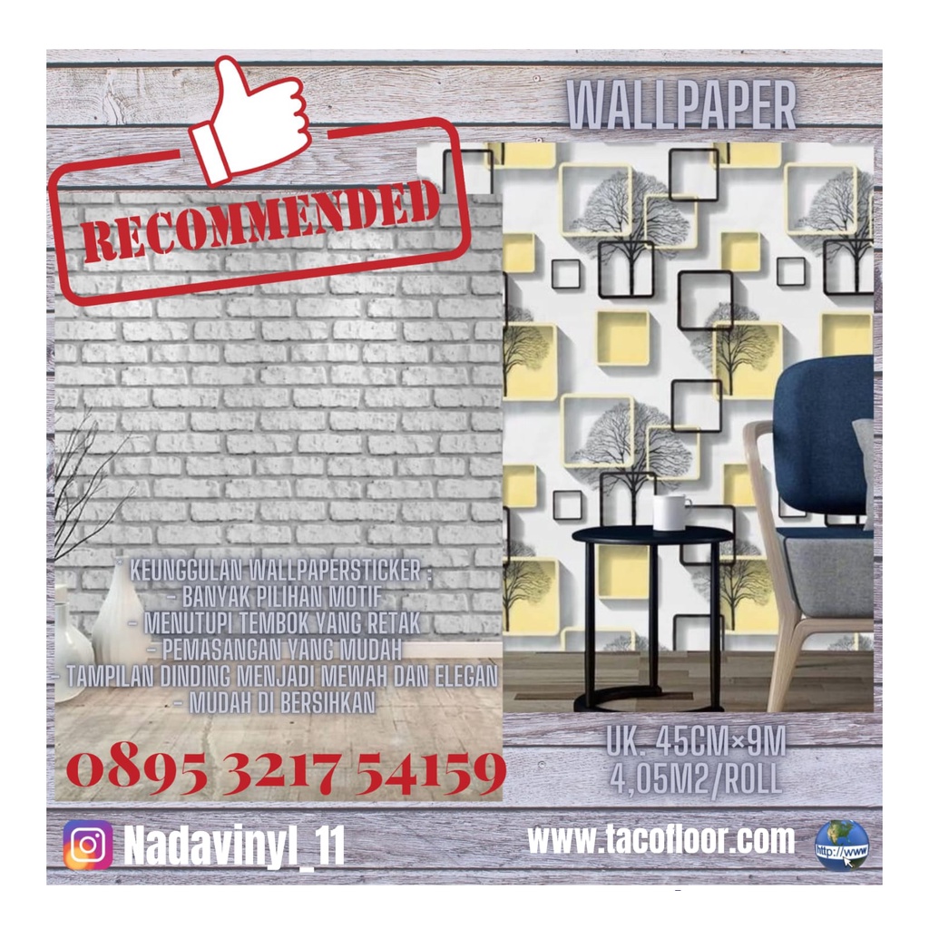 Wallpaper Sticker Dinding Motif Bahan PVC