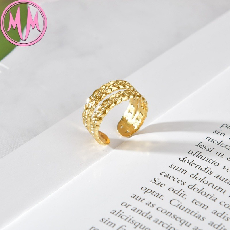 MORYMOSHI R337 Cincin Wanita Ring Rantai Gold Titanium Stainless Anti Karat Anti Luntur Fashion Korea