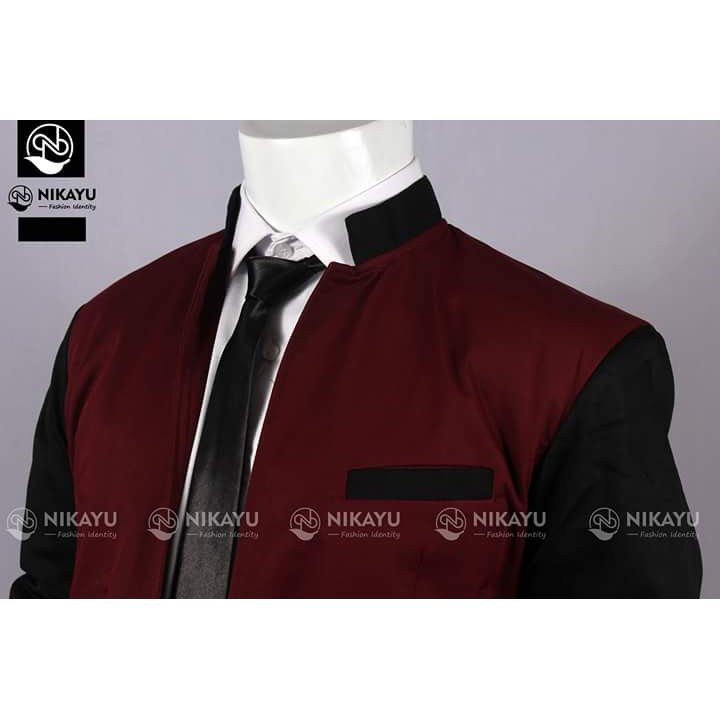 JAS PRIA RAIN MAROON - BLAZER COWOK SEMI FORMAL SLIMFIT KOREA BAHAN HIGH TWIST TERBAIK