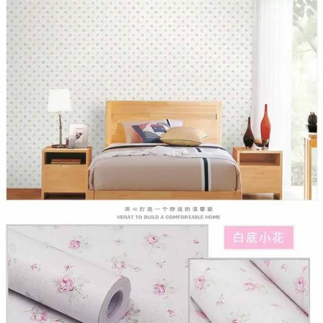 WALLPAPER STIKER DINDING MOTIF SABI PINK DASAR PUTIH