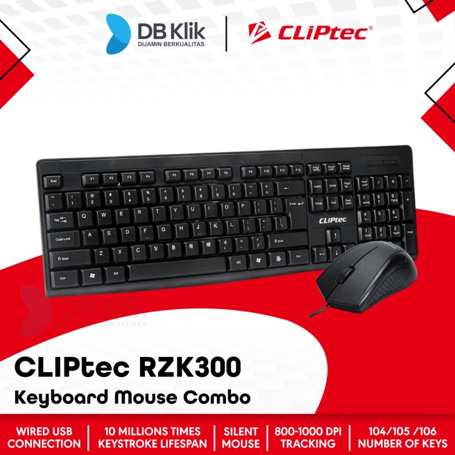 Keyboard Mouse CLIPtec RZK300 Combo USB 1000DPI - CLIPTEC RZK 300