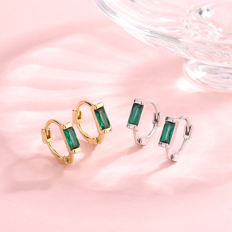 Anting Stud Mini Bahan Sterling Silver 925 Emerald Untuk Wanita