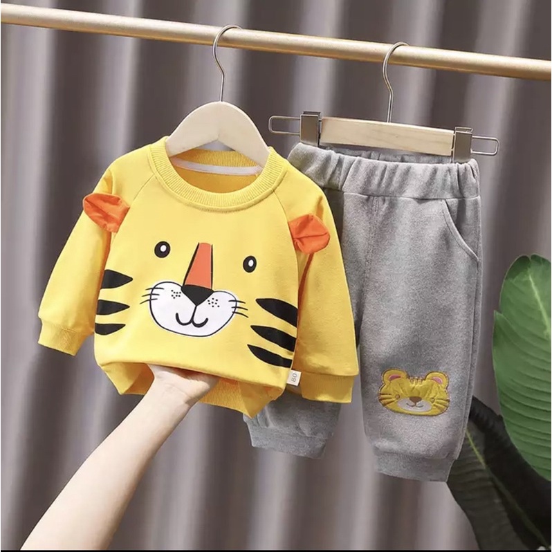 Setelan anak motif macan pakaian anak laki laki dan perempuan setelqn sweater joger 1-6 Tahun