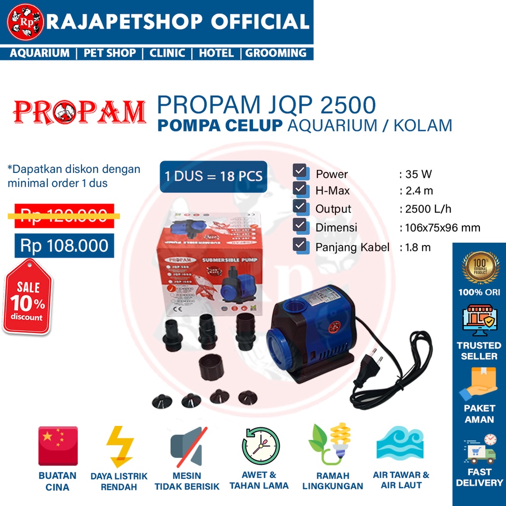 (GROSIR MINIMAL ORDER 1 DUS) SUNSUN PROPAM JQP 2500 POMPA CELUP KOLAM AQUARIUM ORIGINAL