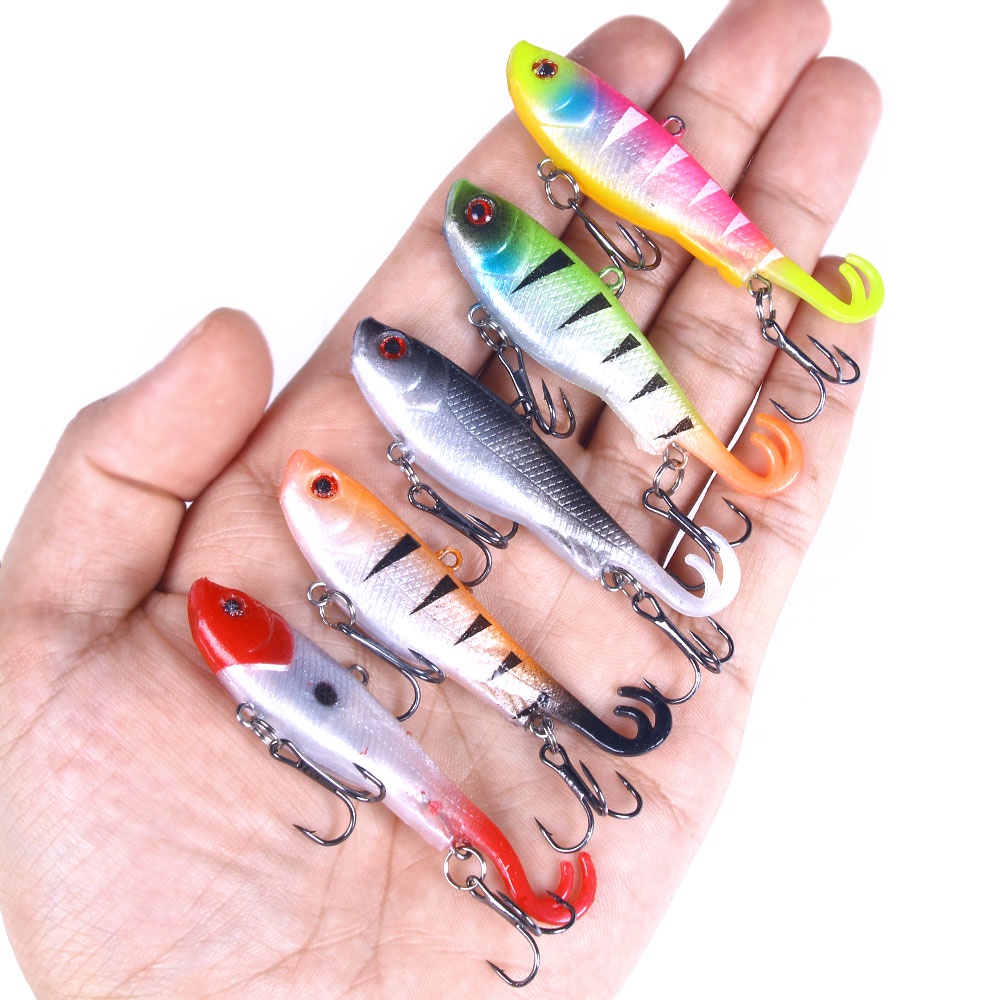 Hengjia 5PCS / Set Umpan Pancing Softlure Bentuk Cacing Ekor Ganda 7cm / 12g 7cm / 12g