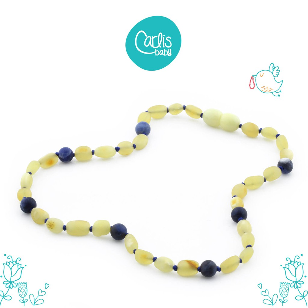 Kalung Amber tumbuh gigi bayi dengan Sodalite AG37 by Carlis Baby