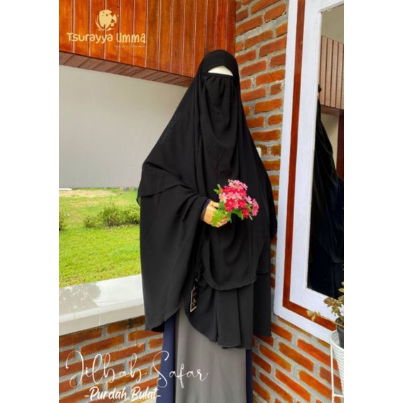 jilbab safar purdah lancip / jilbab safar rits purdah bulat bahan jetblak