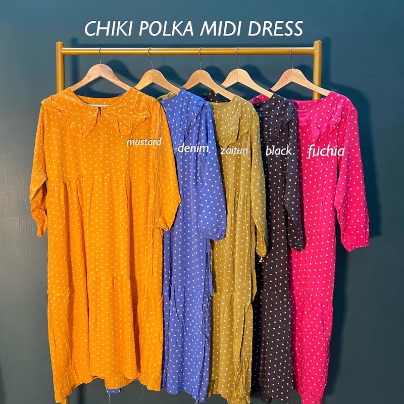 CHIKI POLKA MIDI DRESS