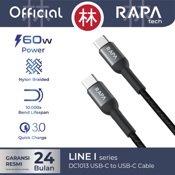 RAPAtech DC1013 - LINE I - USB-C to USB-C Cable Type-C 60W QC3.0 100cm