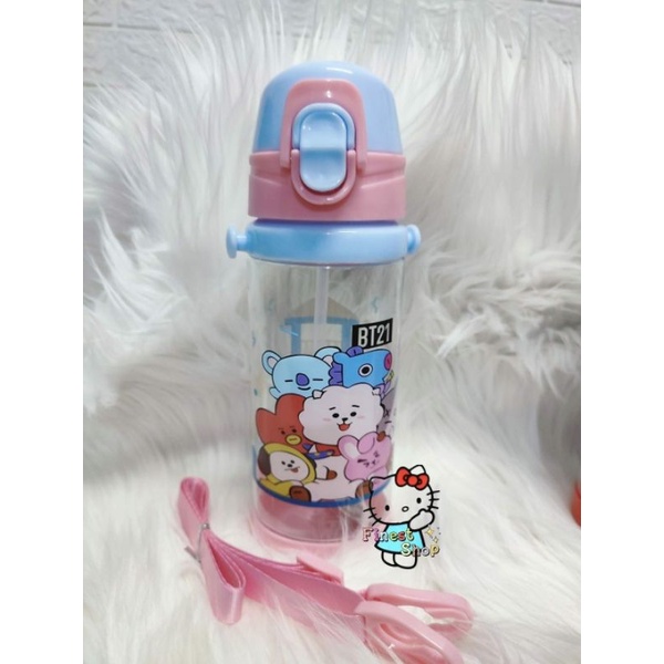 Botol Minum Anak BT21 dengan Sedotan dan Tali Panjang BTS Korean Drinking Bottle Water Flip Top Kado Anak Ultah Birthday Gift Hampers Ulang Tahun Souvenir Unik Suga Jimin Jungkook-2