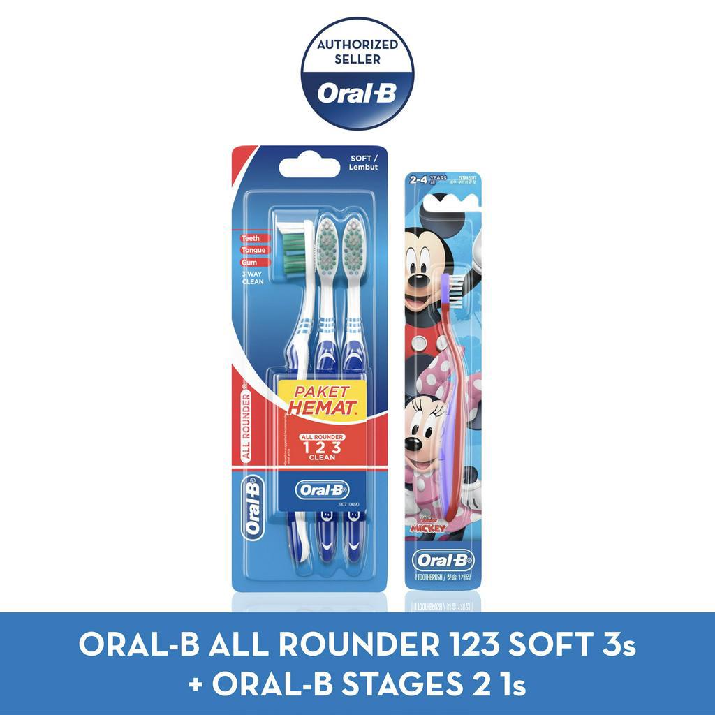 Oral B Paket Adult x Kids : All Rounder 123 Soft 3s + Stages 2