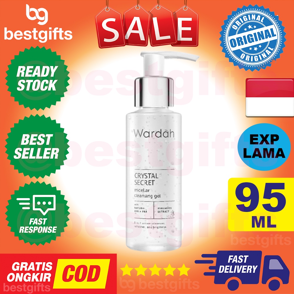 WARDAH CRYSTAL SECRET MICELLAR CLEANSING GEL MEMBERSIHKAN KULIT WAJAH CERAH UNTUK MUKA NORMAL BERMINYAK 95 ML