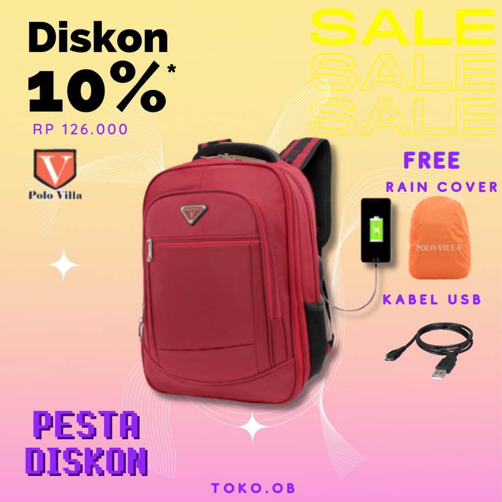 (Toko OB) Tas Murah Ransel Polo Villa 14034 Bacpkac Sekolah Laptop Tas Pria