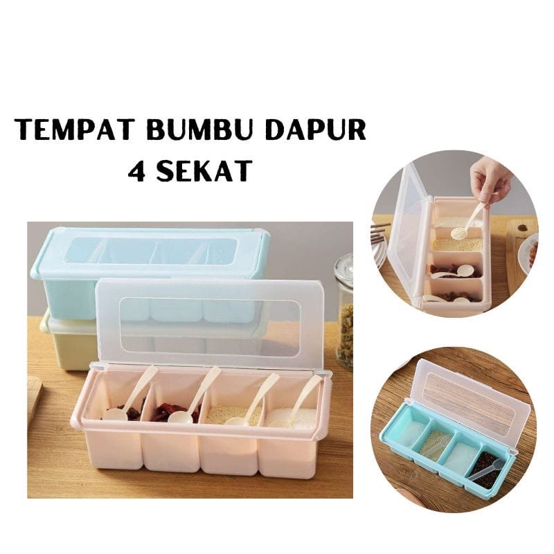 Tempat Bumbu 4 Sekat/ Tempat Bumbu 4 in 1/ Tempat Bumbu Dapur Multifungsi