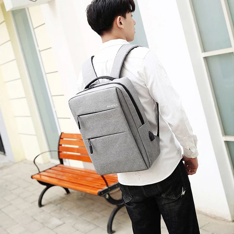 Tas Ransel Laptop Pria Anak Laki-laki Tas Sekolah Abu-abu Oxford Besar USB Bagpack Remaja pria sltg2
