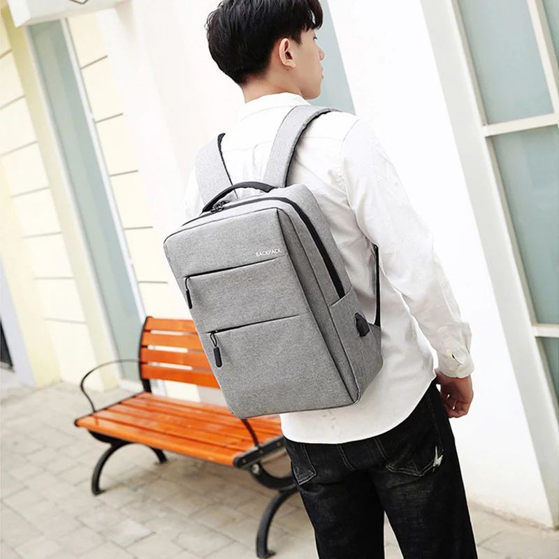 Tas Ransel Laptop Pria Anak Laki-laki Tas Sekolah Abu-abu Oxford Besar USB Bagpack Remaja pria sltg2