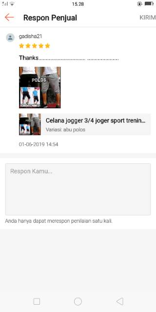 Celana joger sport bahan tebal trening olahraga joging 3/4