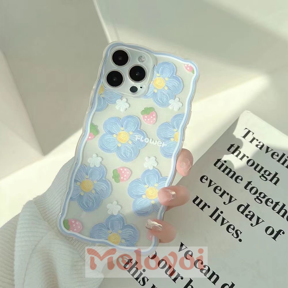 Soft Case Tpu Transparan Shockproof Motif Bunga Biru Untuk IPhone 11 12 13 Pro Max 7 8 Plus X 6 6s Plus XR XS Max SE 2020