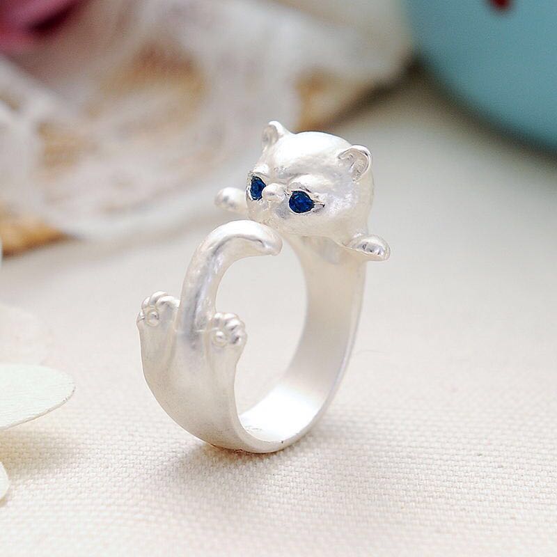 Fashion Simple Women  Cat Wrap Rings /  Elegant  Sliver Color Adjustable Open Rings  / Ladies  Animal Punk Gothic Party Rings