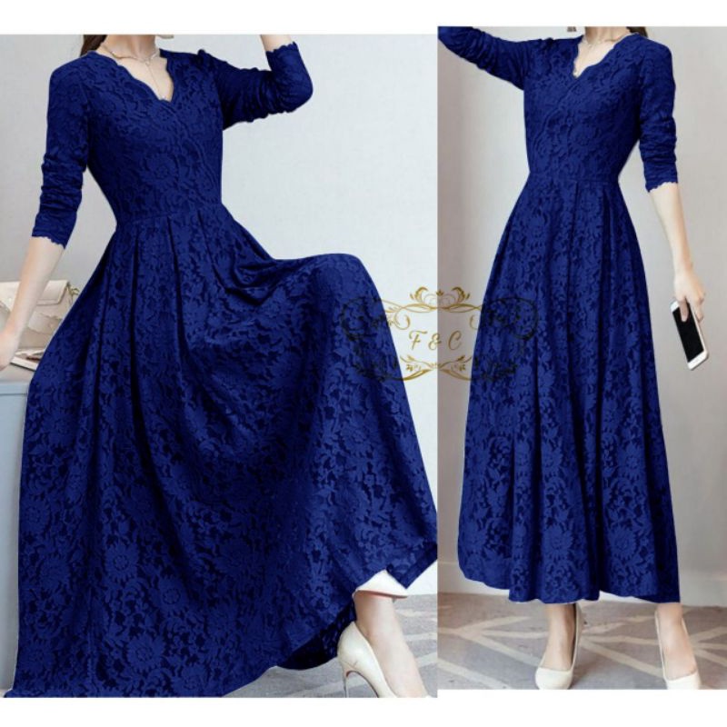 2 UKURAN L XL DRESS PESTA CASSIE FASHION PAKAIAN WANITA GAMIS MAXY BAHAN BRUKAT FEHM