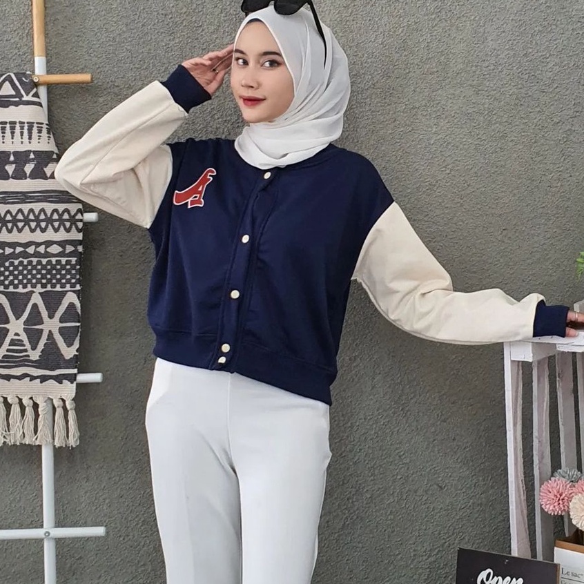 A Baseball Croope - Jaket Navy Baseball Gaya Korean Style